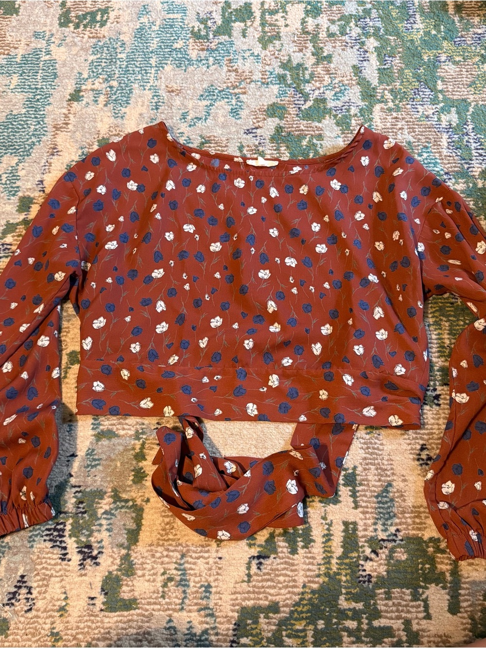 T.J.Maxx Rust Floral Tie-Front Blouse
